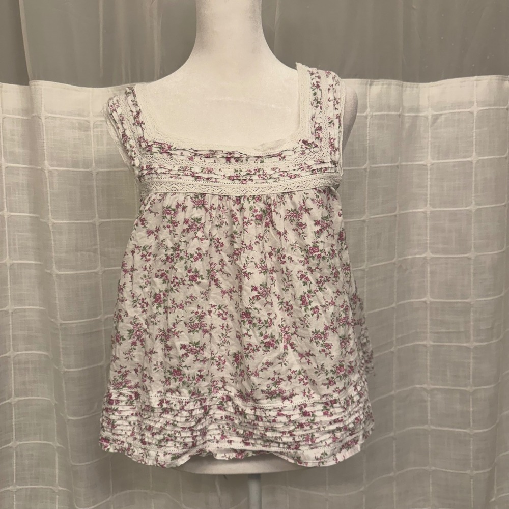 Rachel Ashwell Shabby Chic Floral Lace Pintuck Babydoll Tank Top Small